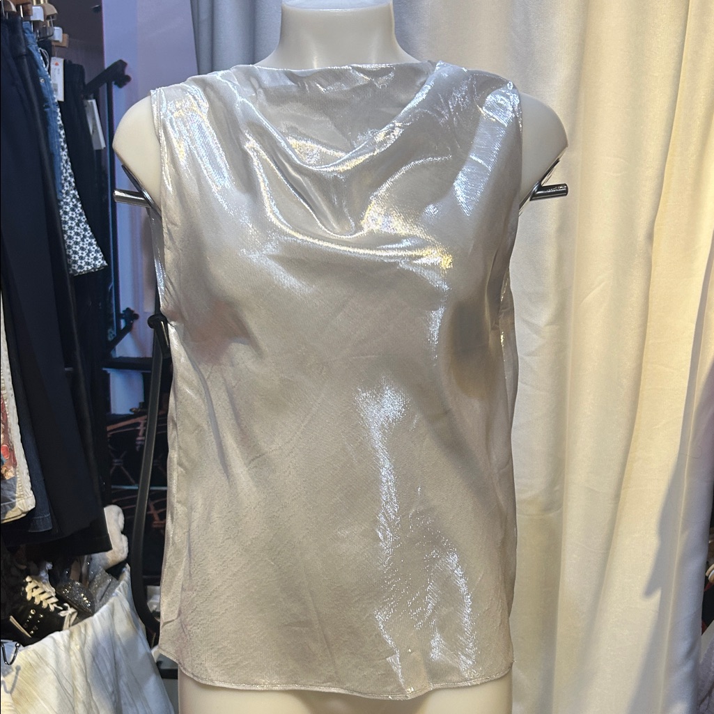 Rta Selma Metallic Silver Sleeveless Blouse